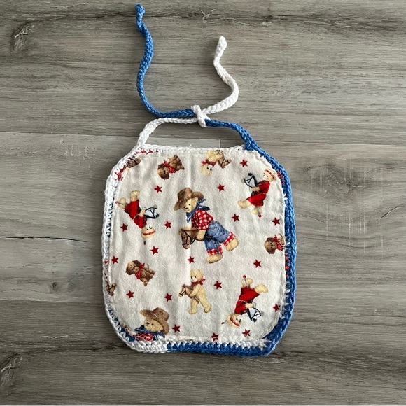 New Patriotic Crochet Cotton Bibs with Cute Flannel Backing & Decals (Set of 2) - Picture 7 of 12